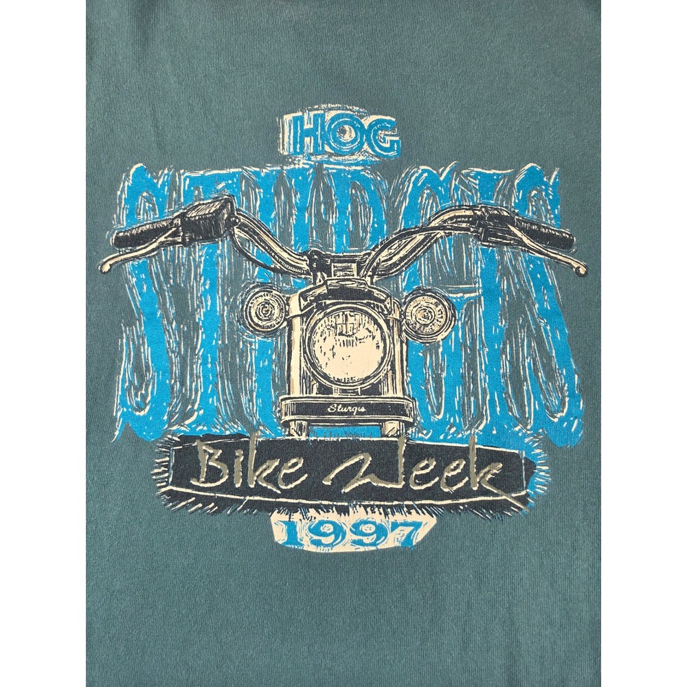 Harley-Davidson Henley Men L Teal Sturgis Bike Week 1997 HOG National Rally 0018